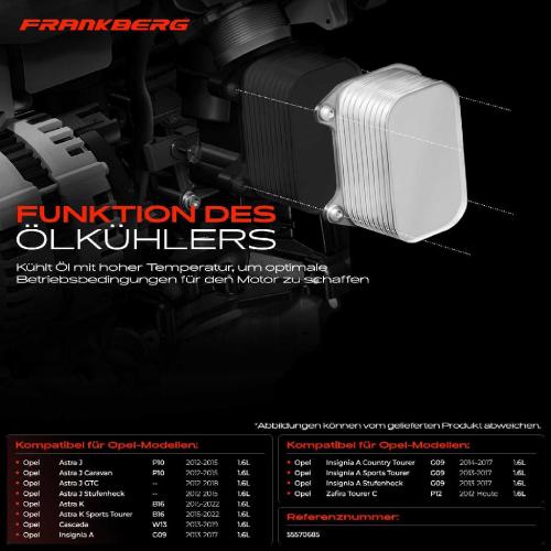 Frankberg 1x Ölkühler Motoröl für Opel Astra J Astra K Cascada W13 Insignia A G09 Zafira P12 Bild Frankberg 1x Ölkühler Motoröl für Opel Astra J Astra K Cascada W13 Insignia A G09 Zafira P12