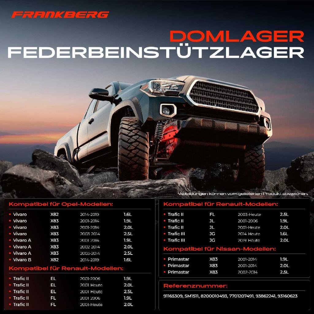 2x Domlager Federbeinstütz lager für Opel Vivaro A X83 Nissan Primastar X83