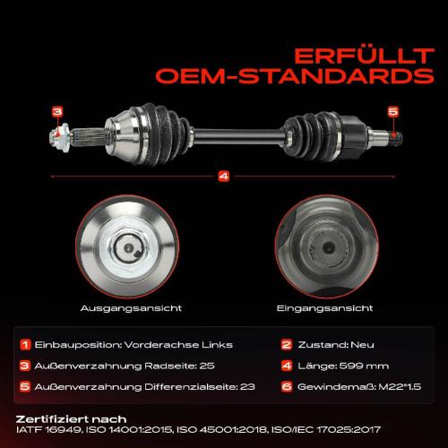 1x Antriebswelle Vorderachse Links für Ford Fiesta IV GFK JA JB J3 J5 1995-2003 Bild 1x Antriebswelle Vorderachse Links für Ford Fiesta IV GFK JA JB J3 J5 1995-2003