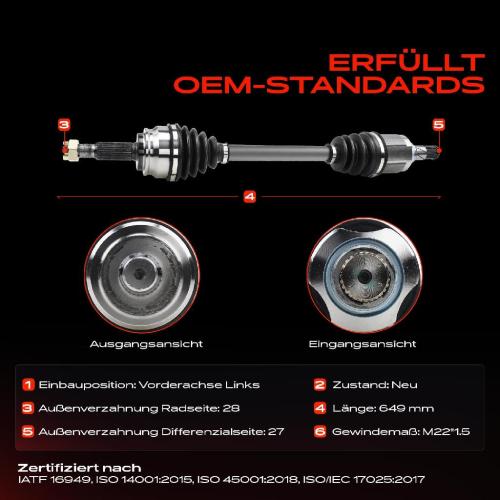 1x Antriebswelle Vorderachse Links für Mitsubishi Lancer VIII Sportback Outlander II CW W ASX GA W Bild 1x Antriebswelle Vorderachse Links für Mitsubishi Lancer VIII Sportback Outlander II CW W ASX GA W