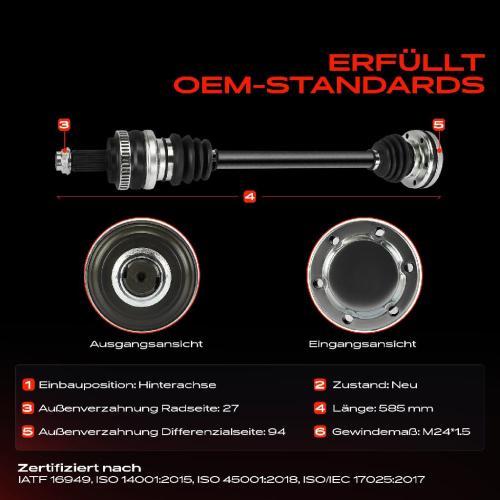 1x Antriebswelle Hinterachse Links oder Rechts für BMW 3er Compact Z3 Roadster E36 Bild 1x Antriebswelle Hinterachse Links oder Rechts für BMW 3er Compact Z3 Roadster E36