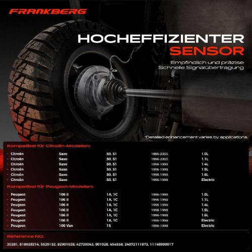 Frankberg 1x ABS Sensor Hinterachse beidseitig für Citroën Saxo Peugeot 106 II Van 1.0L 1.1L 1.4L 1.5L 1.6L 1996-2003 Bild Frankberg 1x ABS Sensor Hinterachse beidseitig für Citroën Saxo Peugeot 106 II Van 1.0L 1.1L 1.4L 1.5L 1.6L 1996-2003