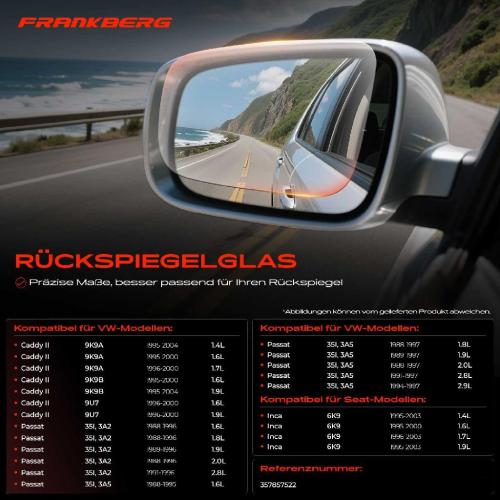 1x Spiegelglas Außenspiegel rechts für VW Passat 35I 3A5 Caddy II Seat Inca Bild 1x Spiegelglas Außenspiegel rechts für VW Passat 35I 3A5 Caddy II Seat Inca
