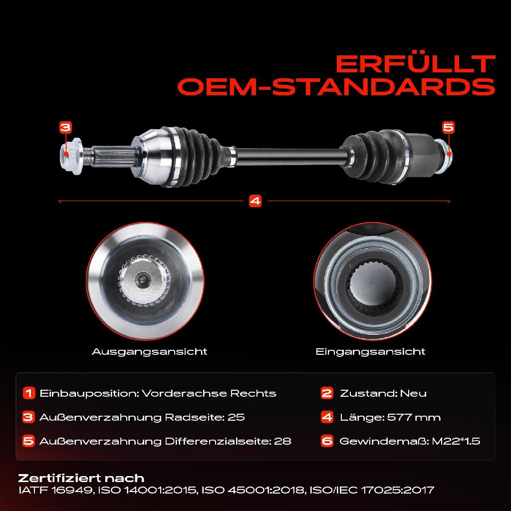 1x Antriebswelle Vorderachse Rechts für Mazda 2 DE DH 1.4L 1.5L 2007-2015