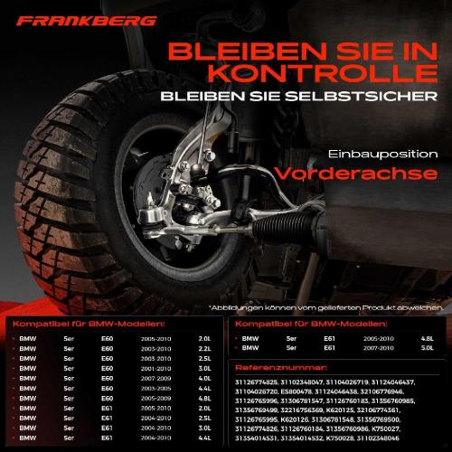 Frankberg 1x Querlenker Satz Vorderachse für BMW 5er Touring E60 E61 2.0L 2.2L 2.5L 3.0L 4.0L 4.4L 2001-2010 Bild Frankberg 1x Querlenker Satz Vorderachse für BMW 5er Touring E60 E61 2.0L 2.2L 2.5L 3.0L 4.0L 4.4L 2001-2010