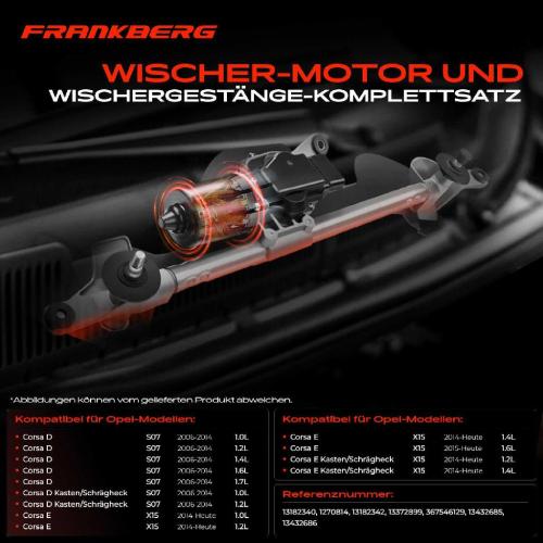 Frankberg 1x Wischerarm Scheibenwischer Vorne für Opel Corsa D S07 Corsa E X15 1.4L Bild Frankberg 1x Wischerarm Scheibenwischer Vorne für Opel Corsa D S07 Corsa E X15 1.4L