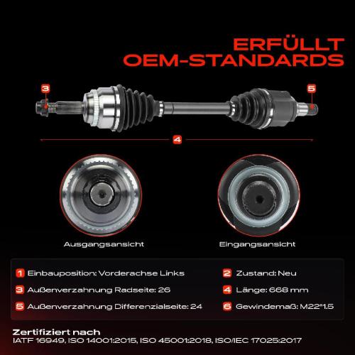1x Antriebswelle Vorderachse Links für Toyota Camry Stufenheck V3 2.0L 2001-2006 Bild 1x Antriebswelle Vorderachse Links für Toyota Camry Stufenheck V3 2.0L 2001-2006