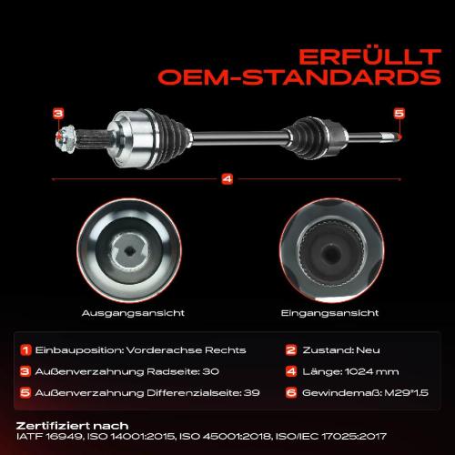 1x Antriebswelle Vorderachse Rechts für Mercedes-Benz Marco Polo Camper Vito W447 Bj ab 2014 Bild 1x Antriebswelle Vorderachse Rechts für Mercedes-Benz Marco Polo Camper Vito W447 Bj ab 2014