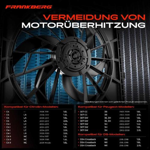 Frankberg 1x Motorkühller Einfachlüfter mit Kühlerlüfterrahmen Citroën C4 DS4 Peugeot 307 Break Bild Frankberg 1x Motorkühller Einfachlüfter mit Kühlerlüfterrahmen Citroën C4 DS4 Peugeot 307 Break