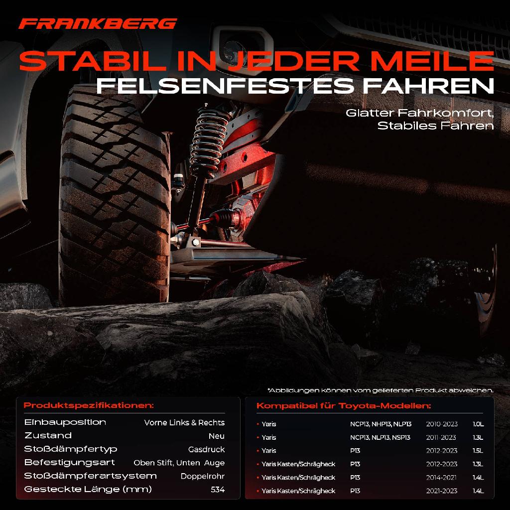 2x Stoßdämpfer Vorderachse für Toyota Yaris P13 Bj ab 2010
