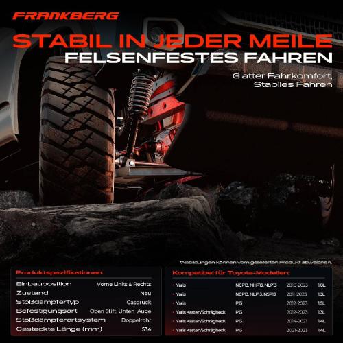 Frankberg 2x Stoßdämpfer Vorderachse für Toyota Yaris P13 Bj ab 2010 Bild Frankberg 2x Stoßdämpfer Vorderachse für Toyota Yaris P13 Bj ab 2010