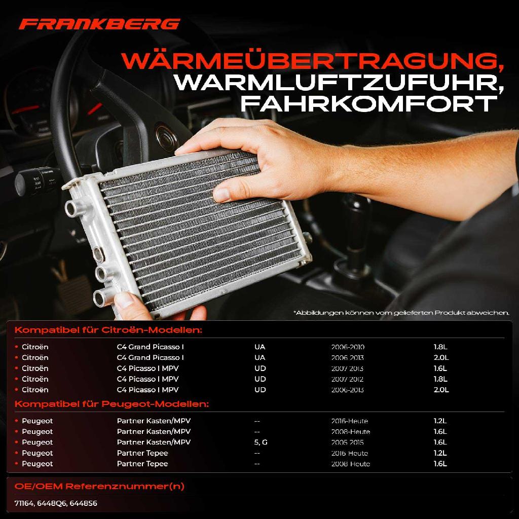 1x Wärmetauscher Innenraumheizung für Citroën Berlingo B9 C4 Grand Picasso I Peugeot Partner 1.2L-2.0L