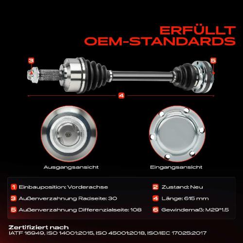 1x Antriebswelle Vorderachse für Mercedes-Benz Vito/Mixto Kasten W639 2006-2014 Bild 1x Antriebswelle Vorderachse für Mercedes-Benz Vito/Mixto Kasten W639 2006-2014