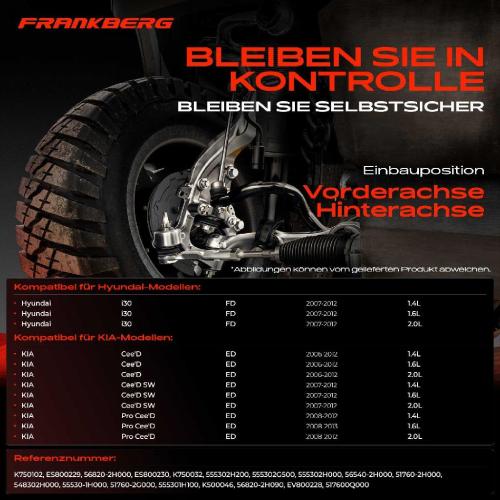 Frankberg 1x Querlenker Satz Vorderachse für Hyundai i30 Kombi KIA Cee'D Schrägheck SW Pro 1.4L 1.6L 2.0L 2006-2013 Bild Frankberg 1x Querlenker Satz Vorderachse für Hyundai i30 Kombi KIA Cee'D Schrägheck SW Pro 1.4L 1.6L 2.0L 2006-2013