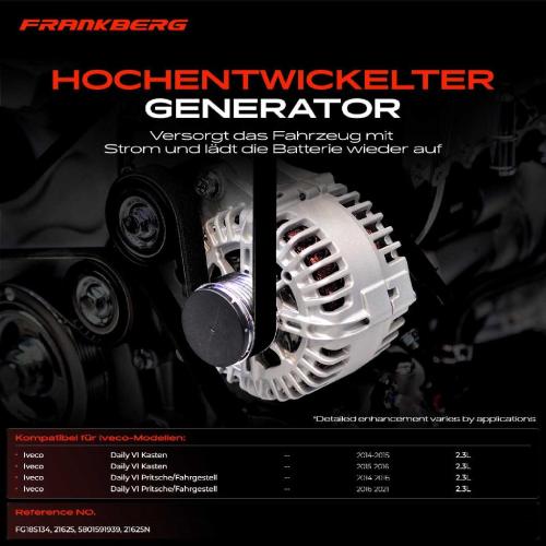 Frankberg 1x Lichtmaschine Generator für Iveco Daily VI Kasten 33S13 35S13 35C13 2014-2021 Bild Frankberg 1x Lichtmaschine Generator für Iveco Daily VI Kasten 33S13 35S13 35C13 2014-2021