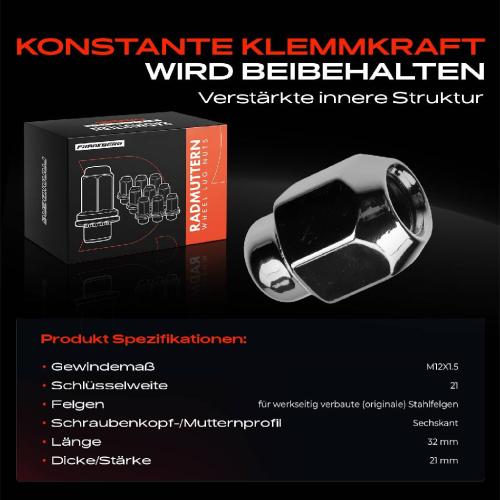 4x Radmutter für Hyundai Accent Elantra Santa Fé Tucson i20 i30 i40 iX35 Carens Bild 4x Radmutter für Hyundai Accent Elantra Santa Fé Tucson i20 i30 i40 iX35 Carens