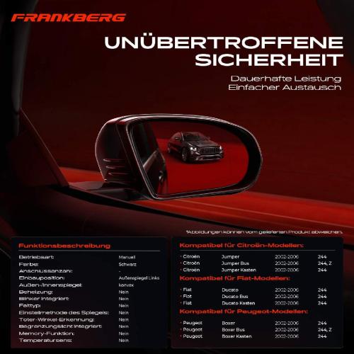 Frankberg 1x Außenspiegel Links für Citroën Jumper Bus Kasten Pritsche Fiat Ducato Peugeot Boxer Bild Frankberg 1x Außenspiegel Links für Citroën Jumper Bus Kasten Pritsche Fiat Ducato Peugeot Boxer