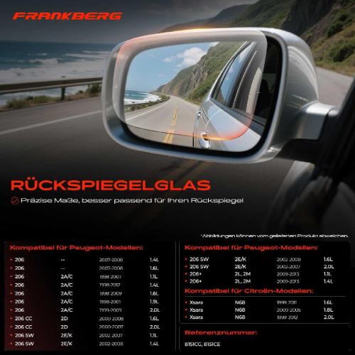 1x Spiegelglas Außenspiegel links für Peugeot 206 Citroën Xsara Picasso Bild 1x Spiegelglas Außenspiegel links für Peugeot 206 Citroën Xsara Picasso