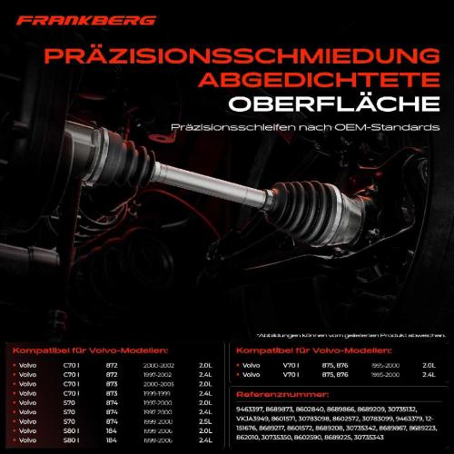 Frankberg 1x Antriebswelle Gelenksatz Vorderachse für Volvo C70 I S70 S80 I V70 I 2.0L-2.5L Bild Frankberg 1x Antriebswelle Gelenksatz Vorderachse für Volvo C70 I S70 S80 I V70 I 2.0L-2.5L