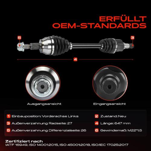 1x Antriebswelle Vorderachse Links für Ford Transit Connect MPV V408 Kasten/MPV Tourneo 1.5L 1.6L Bild 1x Antriebswelle Vorderachse Links für Ford Transit Connect MPV V408 Kasten/MPV Tourneo 1.5L 1.6L