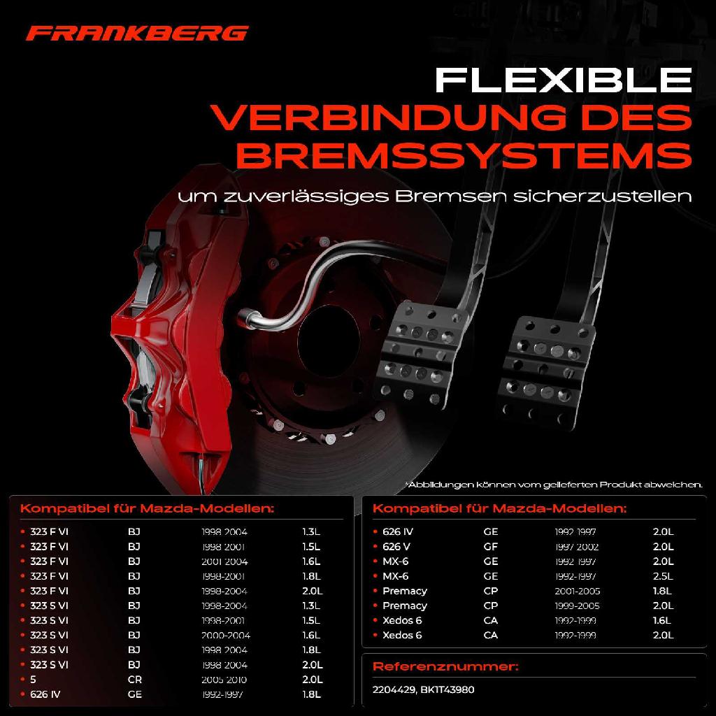 1x Bremsschlauch Bremsschläuche Hinterachse Links oder Rechts für Mazda 323 F 323 S 626 MX Premacy