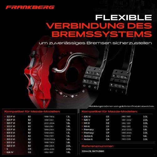 Frankberg 1x Bremsschlauch Bremsschläuche Hinterachse Links oder Rechts für Mazda 323 F 323 S 626 MX Premacy Bild Frankberg 1x Bremsschlauch Bremsschläuche Hinterachse Links oder Rechts für Mazda 323 F 323 S 626 MX Premacy