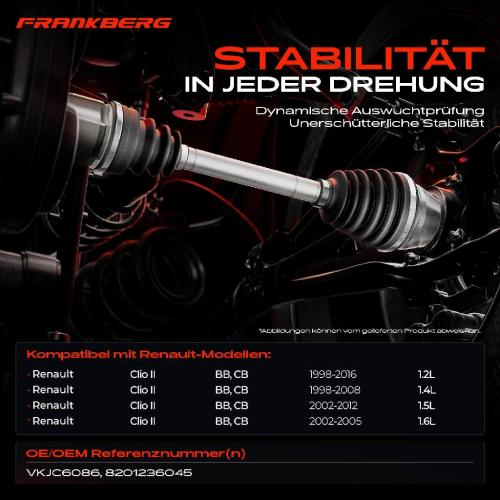 1x Antriebswelle Vorderachse Links für Renault Clio II BB CB 1998-2016 Bild 1x Antriebswelle Vorderachse Links für Renault Clio II BB CB 1998-2016