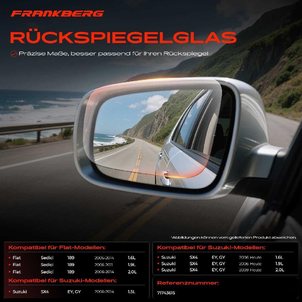1x Spiegelglas Außenspiegel links für Fiat Sedici 189 Suzuki SX4 Stufenheck EY GY GY RW