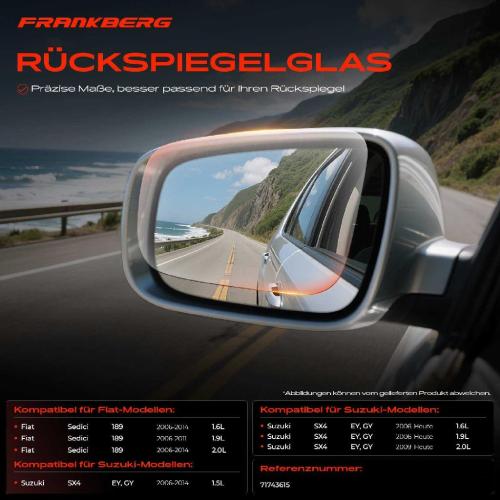 1x Spiegelglas Außenspiegel links für Fiat Sedici 189 Suzuki SX4 Stufenheck EY GY GY RW Bild 1x Spiegelglas Außenspiegel links für Fiat Sedici 189 Suzuki SX4 Stufenheck EY GY GY RW