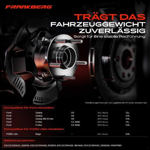 Frankberg 1x Radnabe Radlagersatz Vorderachse beidseitig für Ford Galaxy MK III Van S-Max FORD USA Edge Bj ab 2015 Bild Frankberg 1x Radnabe Radlagersatz Vorderachse beidseitig für Ford Galaxy MK III Van S-Max FORD USA Edge Bj ab 2015