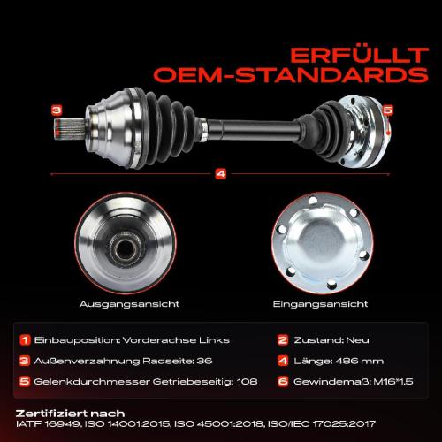 1x Antriebswelle Vorderachse Links für VW Golf Passat Touran Audi A3 Skoda Octavia Seat Bild 1x Antriebswelle Vorderachse Links für VW Golf Passat Touran Audi A3 Skoda Octavia Seat