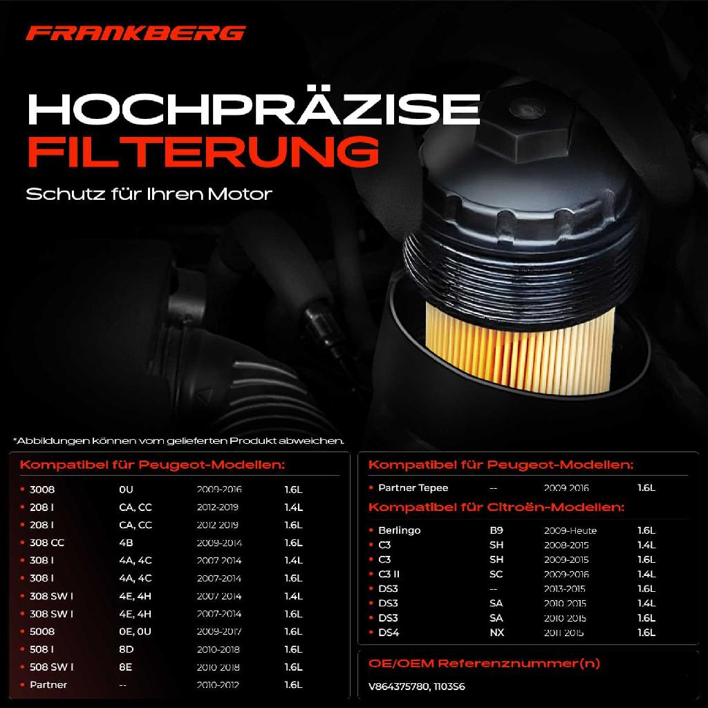 1x Ölfiltergehäuse für Citroën C3 C4 C5 DS3 DS4 Berlingo Peugeot 207 208 308 508