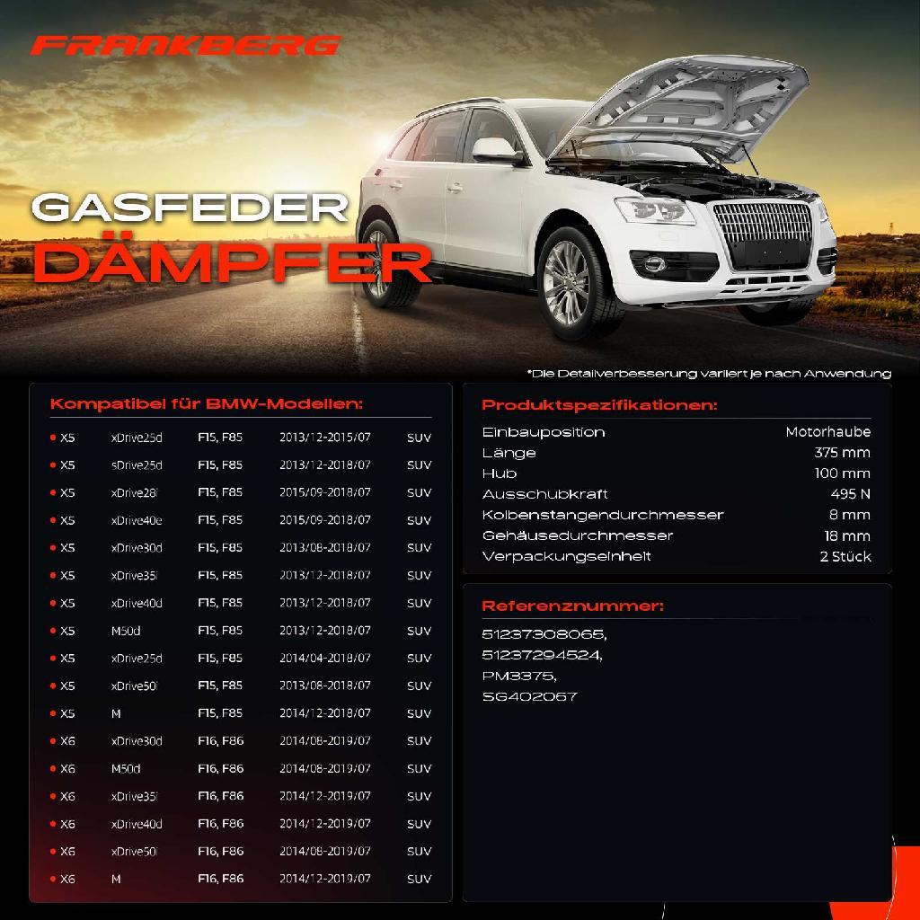 2x Gasfeder Dämpfer Motorhaube für BMW X5 F15 F85 X6 F16 F86 SUV 2013-2019