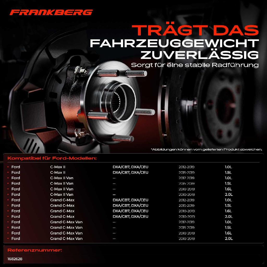 1x Radnabe Radlagersatz Hinterachse beidseitig für Ford C-Max II Van Grand 1.0L 1.5L 1.6L 2.0L 2010-2019