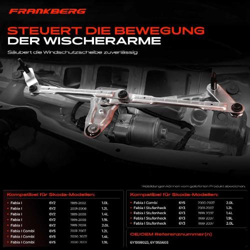 Frankberg 1x Wischergestänge Vorne für Skoda Fabia I 6Y 1999-2008 Bild Frankberg 1x Wischergestänge Vorne für Skoda Fabia I 6Y 1999-2008