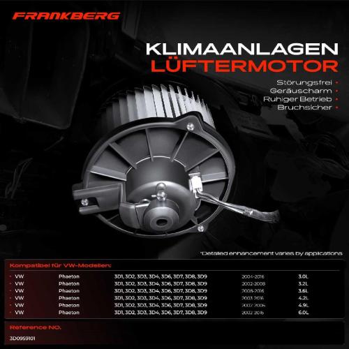 Frankberg 1x Gebläsemotor Innenraumgebläse für VW Phaeton 3D1 3D2 3D3 3D4 3D6 3D7 3D8 3D9 Bild Frankberg 1x Gebläsemotor Innenraumgebläse für VW Phaeton 3D1 3D2 3D3 3D4 3D6 3D7 3D8 3D9