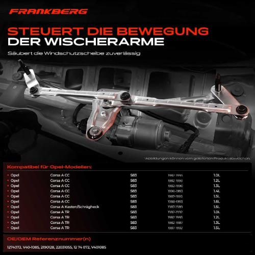 Frankberg 1x Wischergestänge Vorne für Opel Corsa A CC Kasten TR Bild Frankberg 1x Wischergestänge Vorne für Opel Corsa A CC Kasten TR
