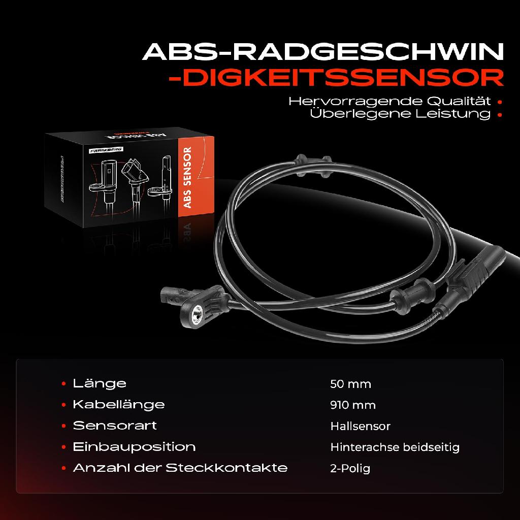1x ABS Sensor Hinterachse beidseitig für Mercedes-Benz SL R230 SLR R199 SLR Roadster 6.2L 6.0L 2001-2012