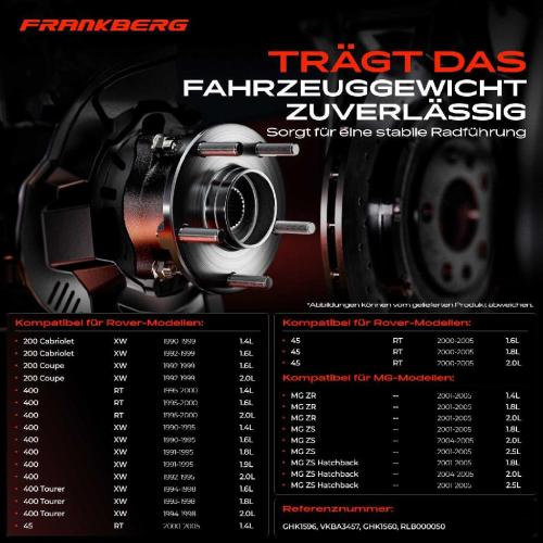 Frankberg 1x Radnabe Radlagersatz Hinterachse beidseitig für MG ZR ZS Hatchback Rover 200 Cabriolet Coupe Schrägheck Bild Frankberg 1x Radnabe Radlagersatz Hinterachse beidseitig für MG ZR ZS Hatchback Rover 200 Cabriolet Coupe Schrägheck