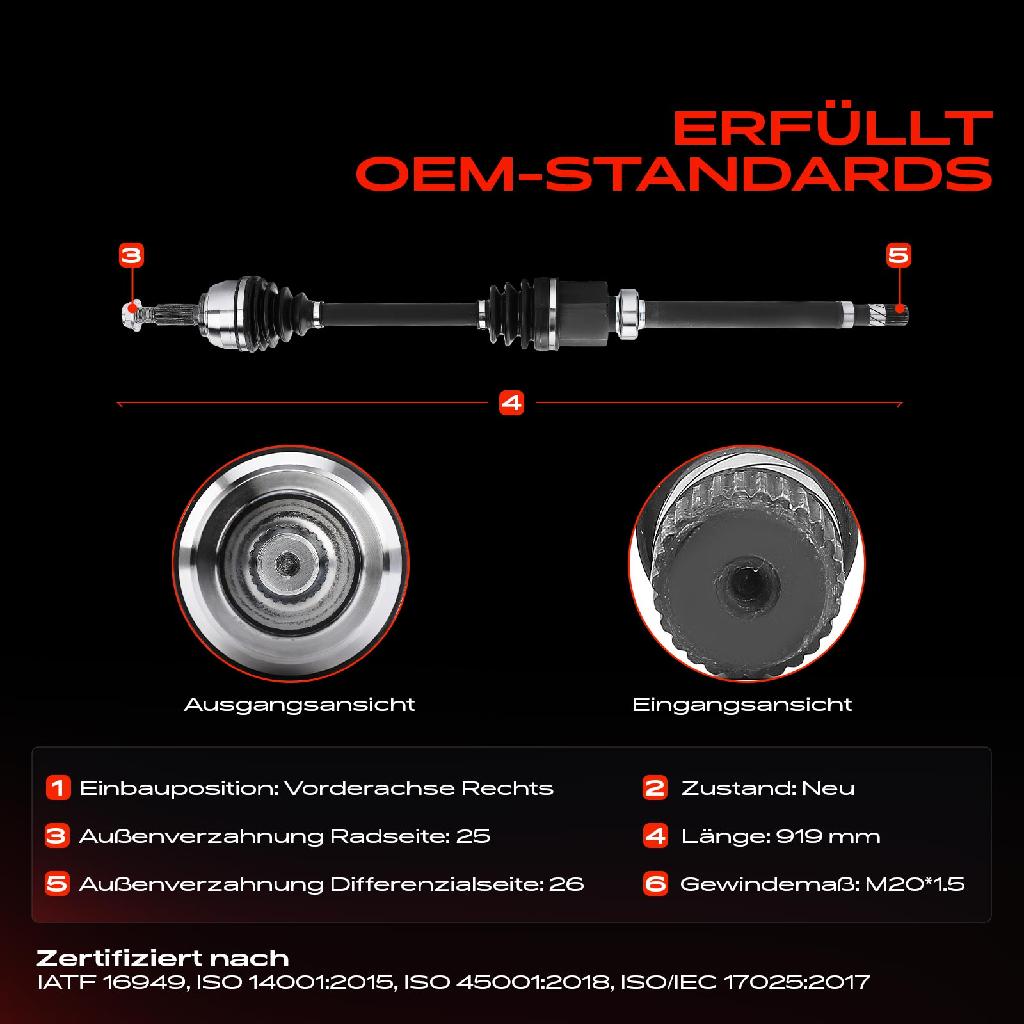1x Antriebswelle Vorderachse Rechts für Renault Captur I H5 J5 1.2L Bj ab 2014