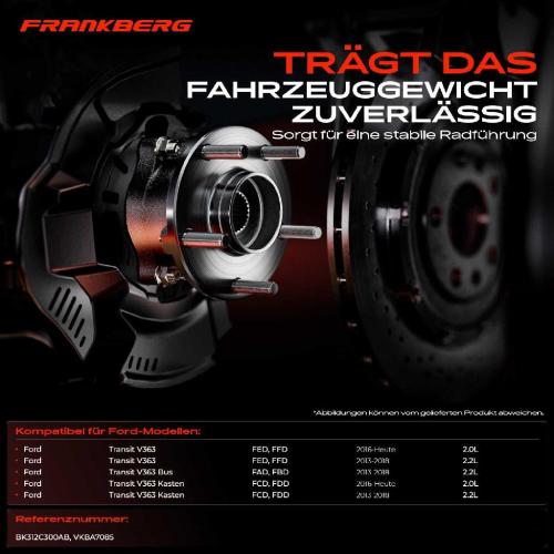 Frankberg 1x Radnabe Radlagersatz Vorderachse beidseitig für Ford Transit V363 Bus Kasten 2.0L 2.2L Bj ab 2013 Bild Frankberg 1x Radnabe Radlagersatz Vorderachse beidseitig für Ford Transit V363 Bus Kasten 2.0L 2.2L Bj ab 2013