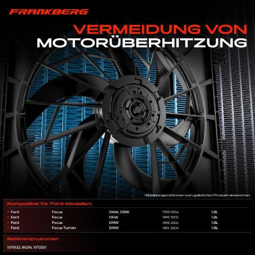 Frankberg 1x Motorkühller Einfachlüfter mit Kühlerlüfterrahmen Ford Focus DAW DFW DNW Turnier DNW 1.8L Bild Frankberg 1x Motorkühller Einfachlüfter mit Kühlerlüfterrahmen Ford Focus DAW DFW DNW Turnier DNW 1.8L