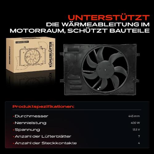 Frankberg 1x Motorkühller Einfachlüfter mit Kühlerlüfterrahmen VW Golf VII Touran Audi A3 Seat Leon Skoda Bild Frankberg 1x Motorkühller Einfachlüfter mit Kühlerlüfterrahmen VW Golf VII Touran Audi A3 Seat Leon Skoda