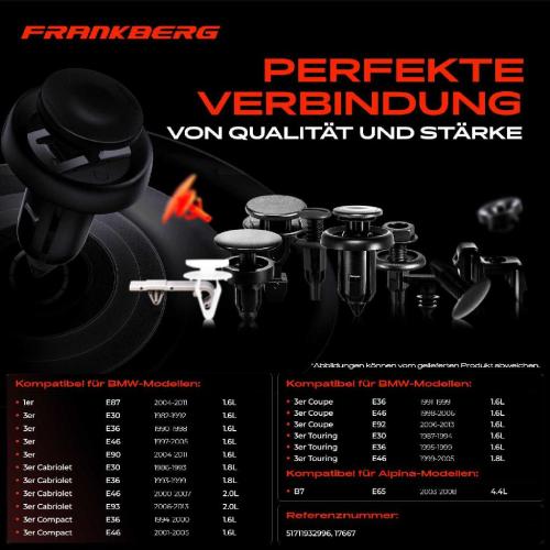 Frankberg 20x Befestigungsclips Seitenschweller für BMW E87 E30 E36 E46 E90 E91 E60 F01 Bild Frankberg 20x Befestigungsclips Seitenschweller für BMW E87 E30 E36 E46 E90 E91 E60 F01