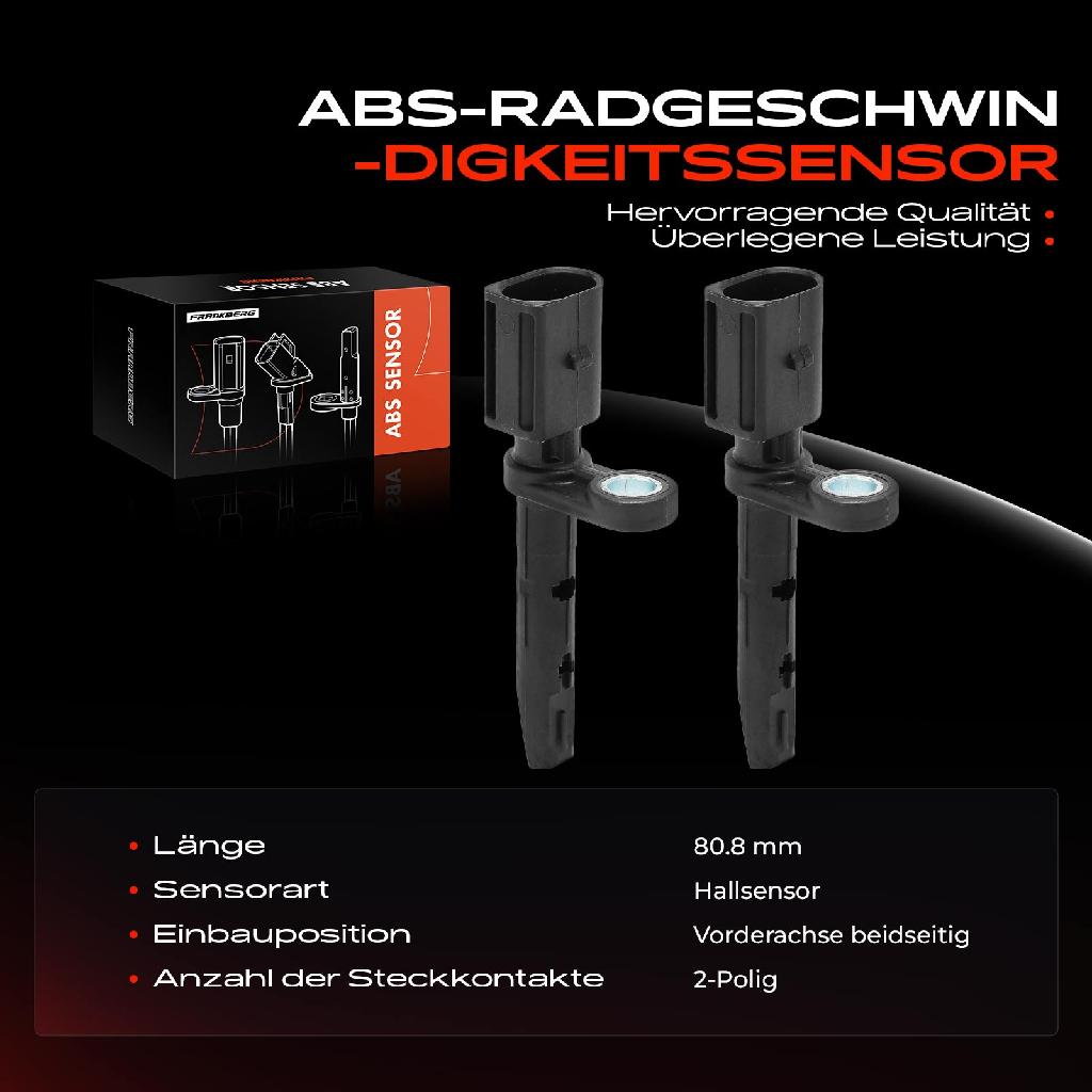 2x ABS Sensor Vorderachse beidseitig für VW Touareg Audi A4 Allroad Avant A5 Cabriolet Sportback A6 A7 A8