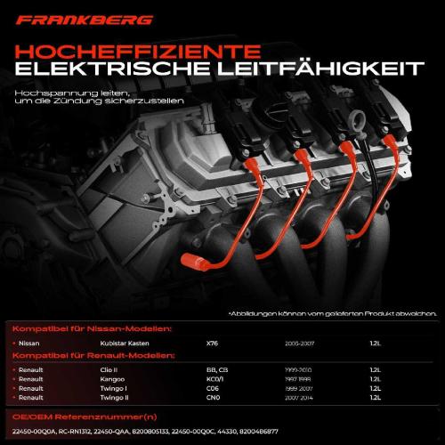 4x Zündleitungssatz Zündkabel für Renault Clio II Kangoo KC0/1 Twingo C06 CN0 Bild 4x Zündleitungssatz Zündkabel für Renault Clio II Kangoo KC0/1 Twingo C06 CN0