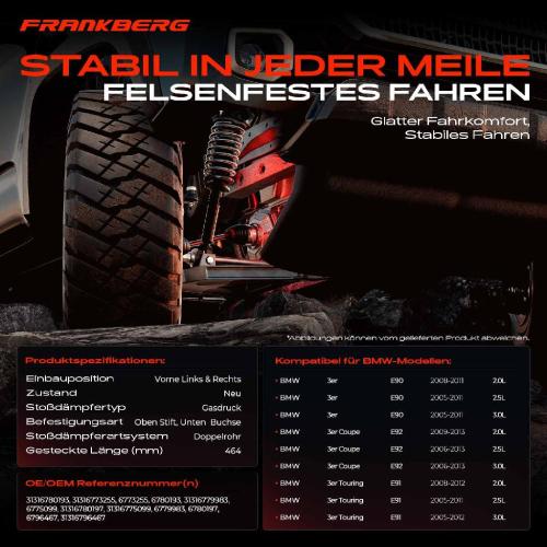 2x Stoßdämpfer Vorderachse für BMW 3er E90 3er Coupe E92 3er Touring E91 2005-2013 Bild 2x Stoßdämpfer Vorderachse für BMW 3er E90 3er Coupe E92 3er Touring E91 2005-2013