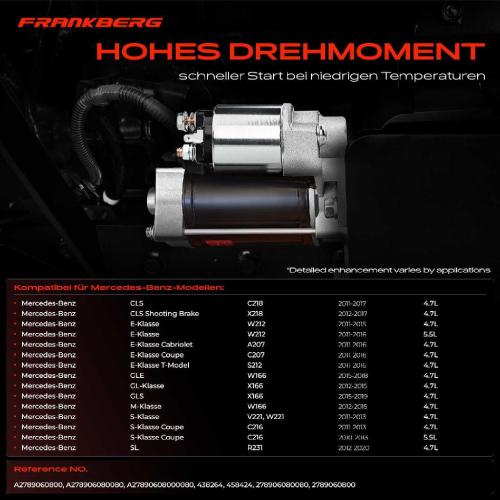Frankberg 1x Anlasser Starter für Mercedes-Benz C218 X218 W212 A207 C207 S212 W166 X166 V221 W221 C216 R231 Bild Frankberg 1x Anlasser Starter für Mercedes-Benz C218 X218 W212 A207 C207 S212 W166 X166 V221 W221 C216 R231