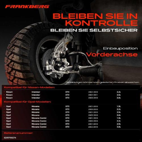 Frankberg 1x Querlenker Vorderachse für Nissan Interstar Bus Kasten Pritsche/Fahrgestell Opel Movano Combi Bild Frankberg 1x Querlenker Vorderachse für Nissan Interstar Bus Kasten Pritsche/Fahrgestell Opel Movano Combi