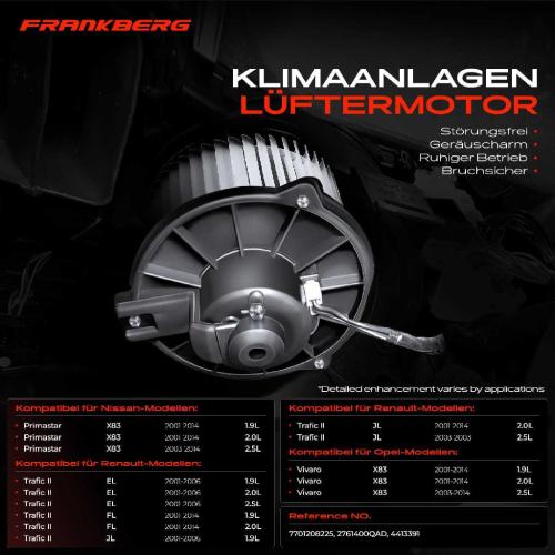 Frankberg 1x Gebläsemotor Innenraumgebläse für Nissan Primastar Opel Vivaro Renault Trafic II Bild Frankberg 1x Gebläsemotor Innenraumgebläse für Nissan Primastar Opel Vivaro Renault Trafic II